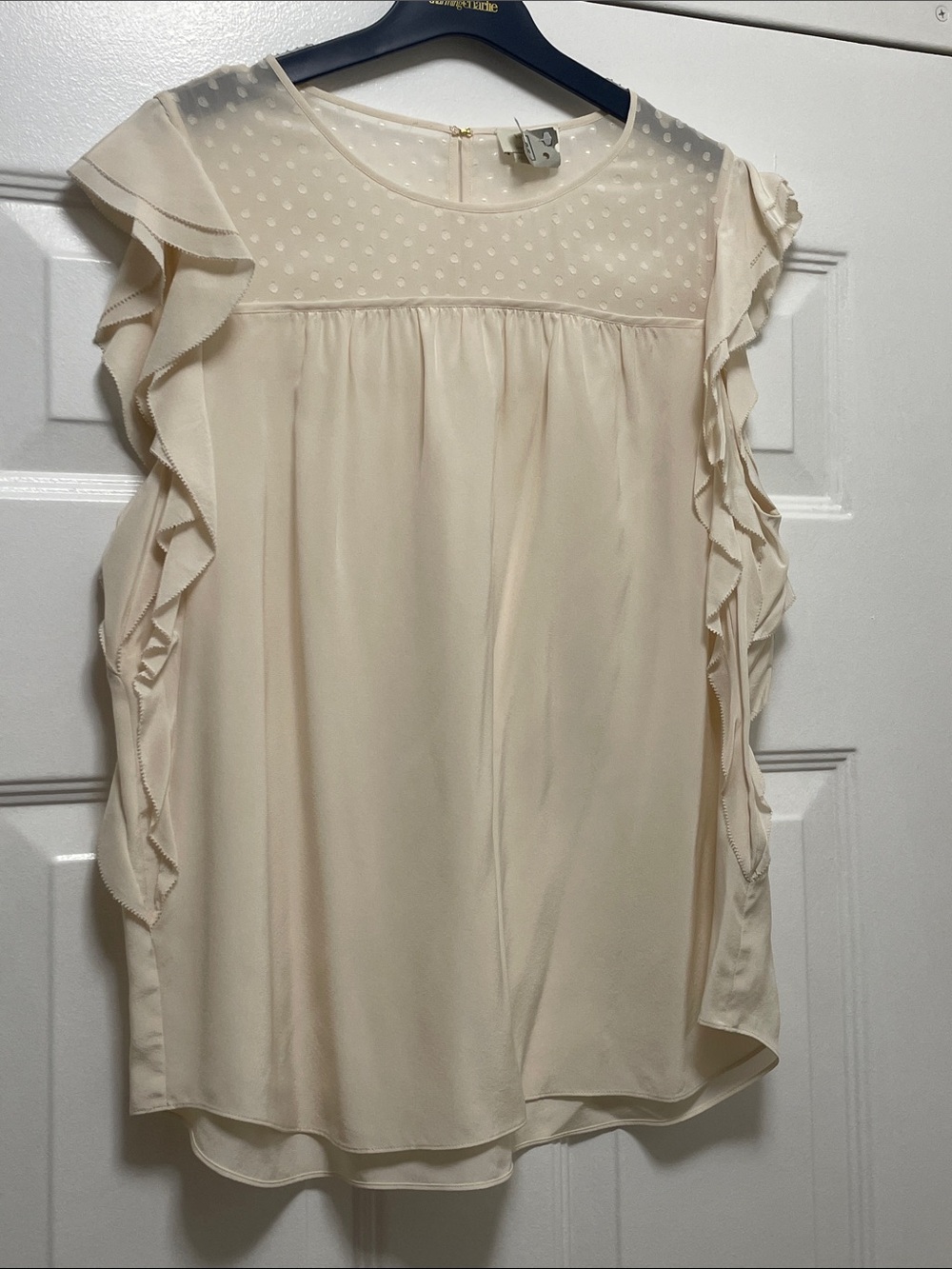 kate spade Cream Ruffle Sleeve Swiss Dot Yoke Blouse